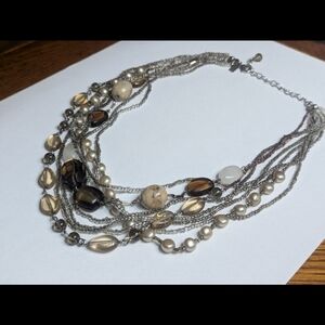 Multi strand Pearl Stone Glass Beaded Chain Necklace